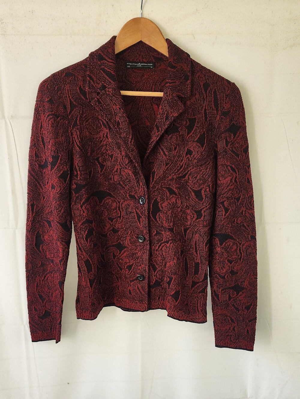 Peruvian Connection Burgundy and Black Textured Blazer Jacket